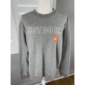Nike Winter Brushed Fleece Crew Sweatshirt Gray‎ Mens Large JUST DO IT orange L